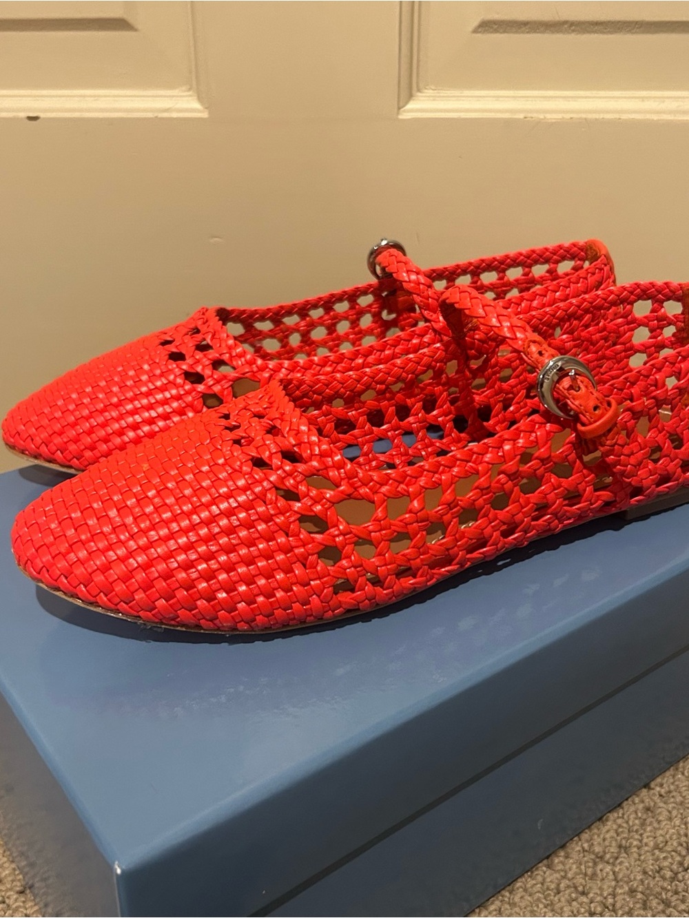 NWT Staud Nell Mary Jane Flats | Wild Poppy